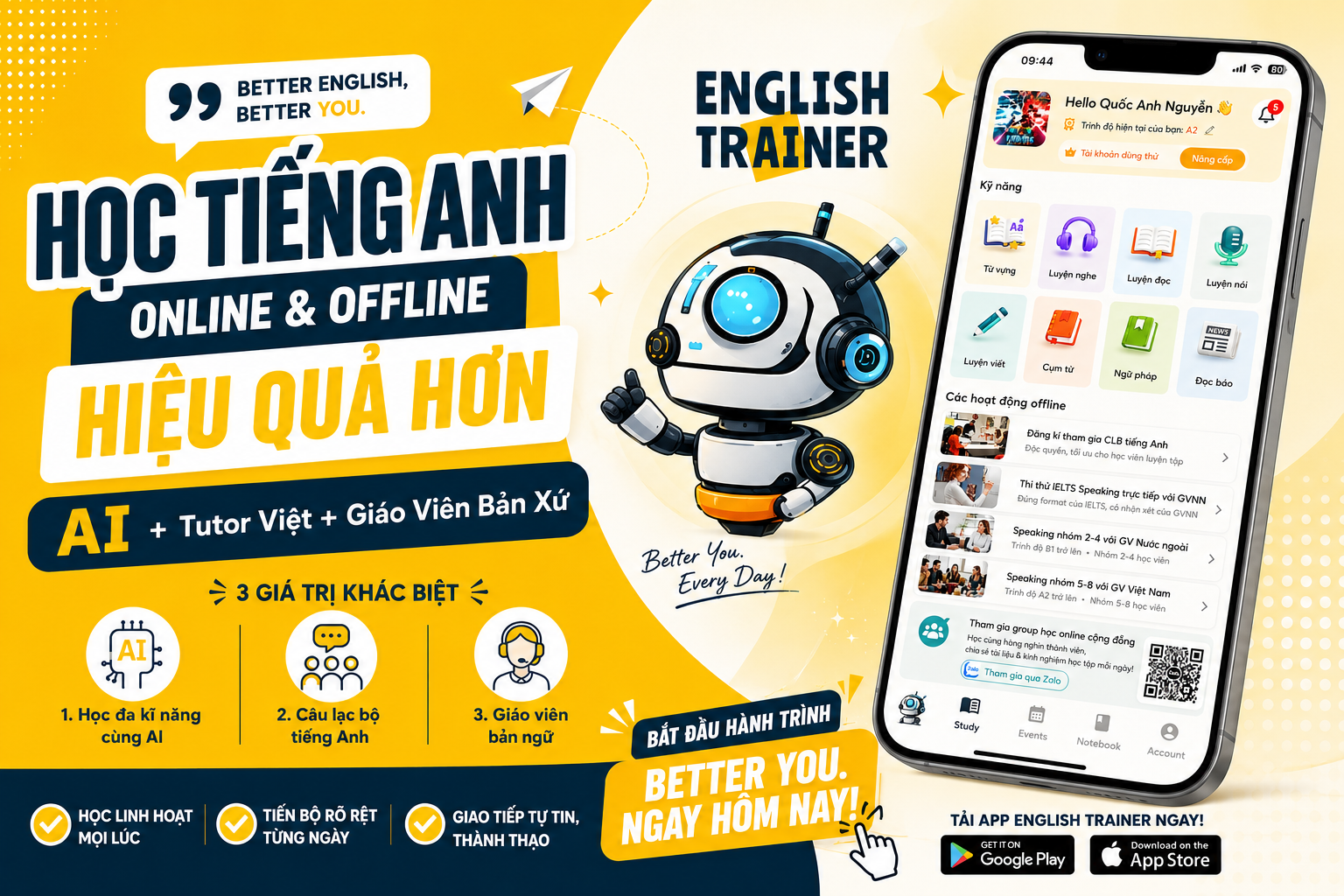 English TrAIner — học tiếng Anh online và offline